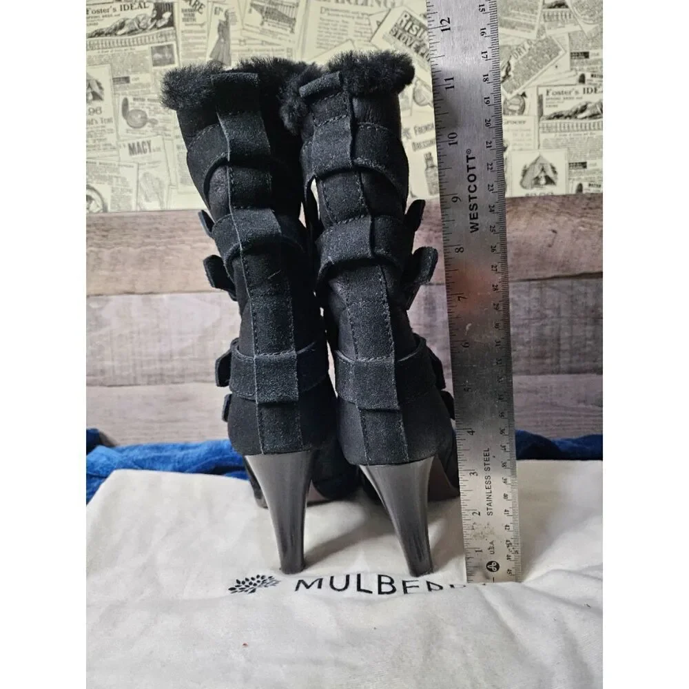 Mulberry Heeled Fur Leather Boots 36.5 US 6.5 7 - Picture 6 of 8